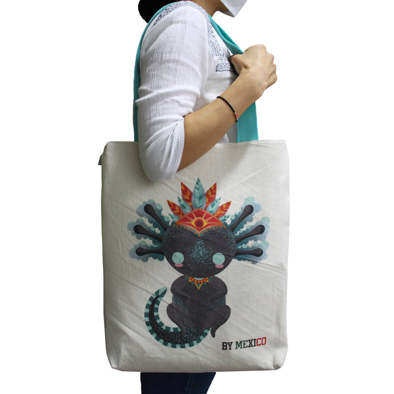 Canvas Tote-bag Black Axolotl mexican